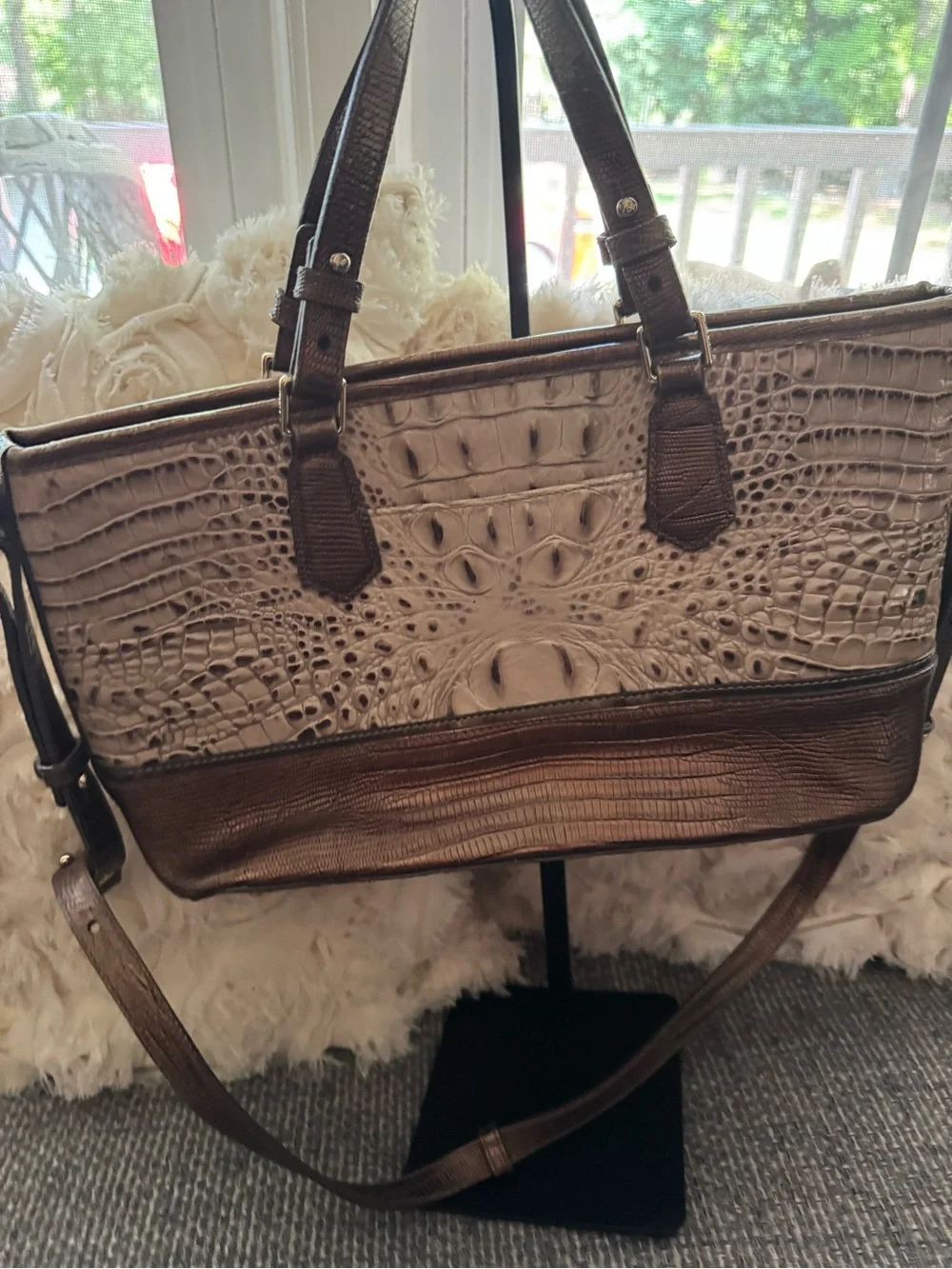 Brahmin Asher Tote Melbourne Granite Croc Embossed Leather Shoulder Bag